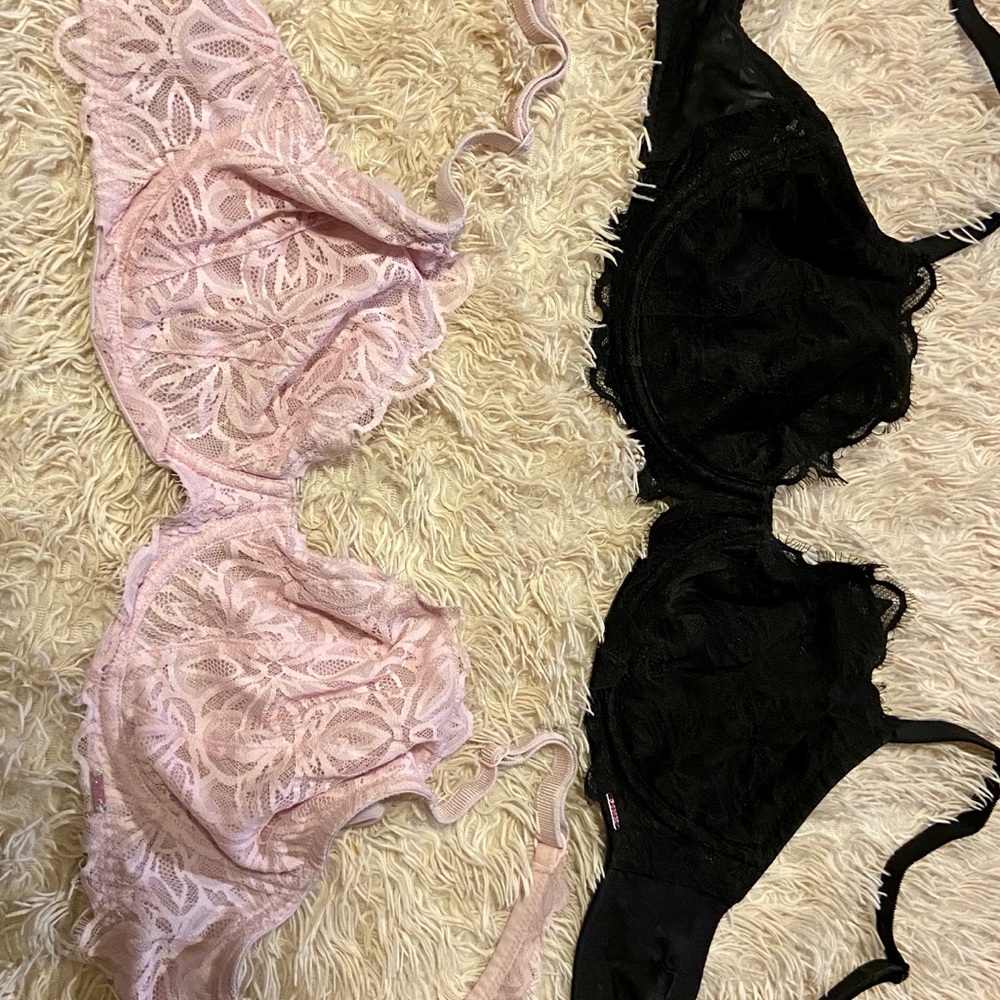 2 PINK 36D Hardly worn lace bras